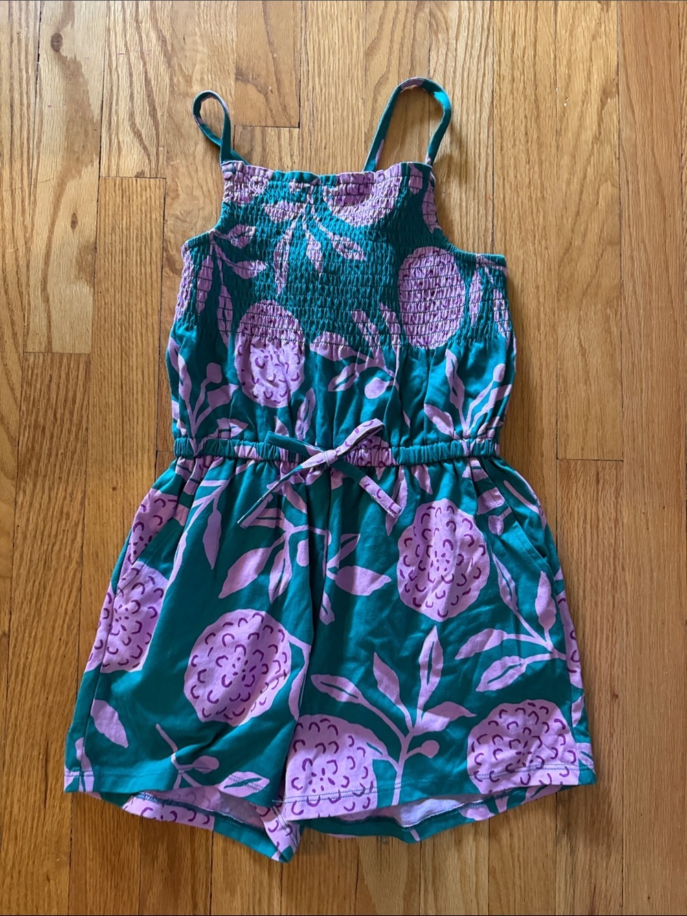 Tea Collection sz 10 Kids Teal & Lilac Floral Romper like new great condition